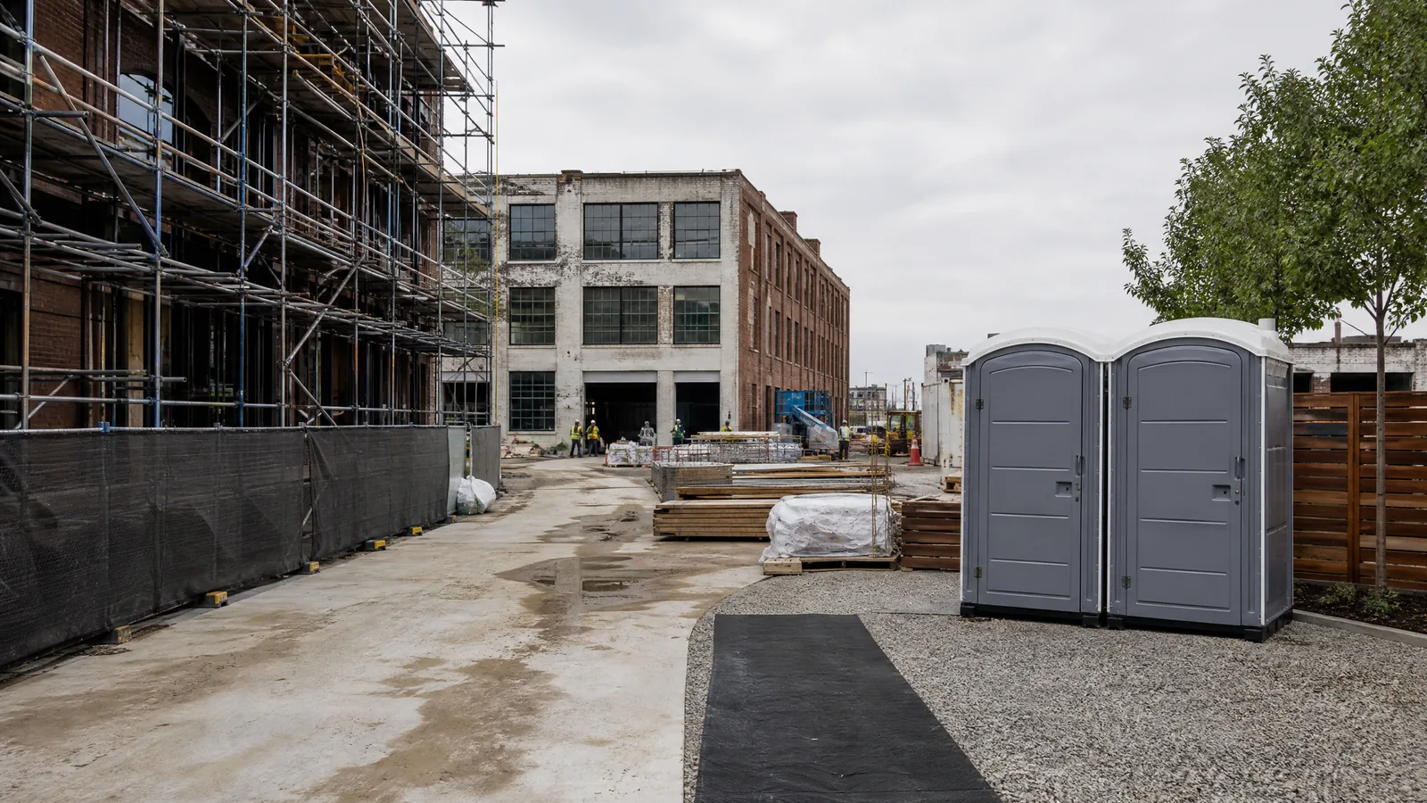 Construction site restroom placement plan showing an access path